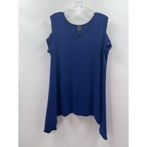 Clara Sun Woo Women’s Cold Shoulder Knit Tunic Handkerchief Hem Royal Blue XL